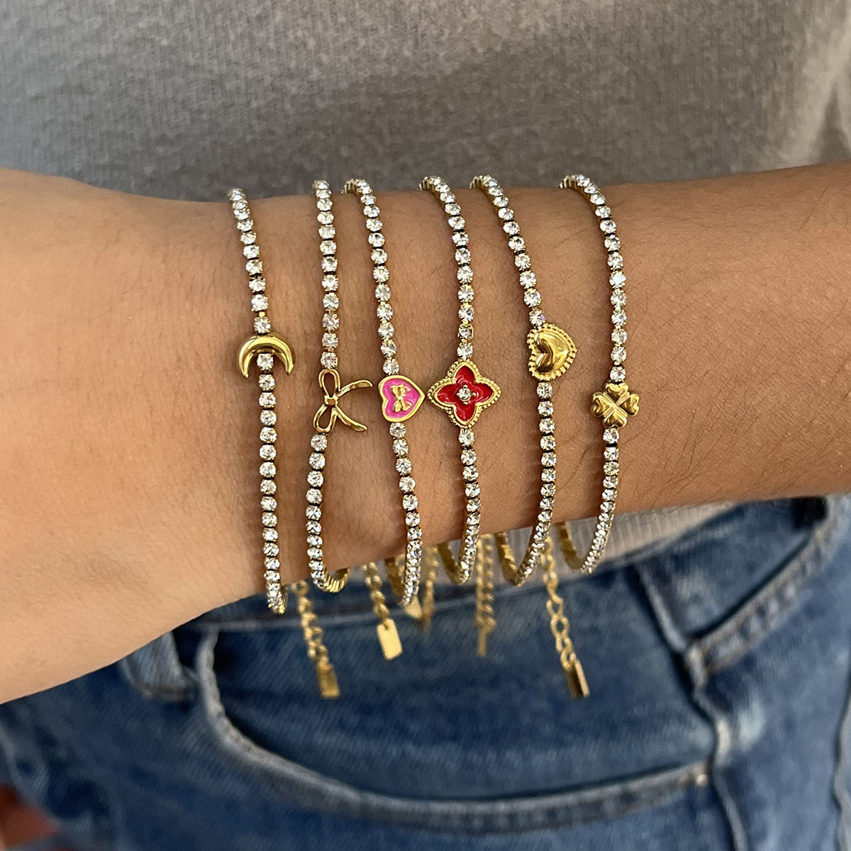 Dainty 18K Gold PVD Diamond Tennis Bracelet | Waterproof